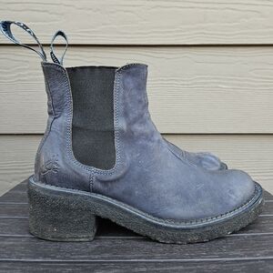 John Fluevog Slacker Nap Crepe Soled Chelsea Boots Blue Shoes Women's Size 7